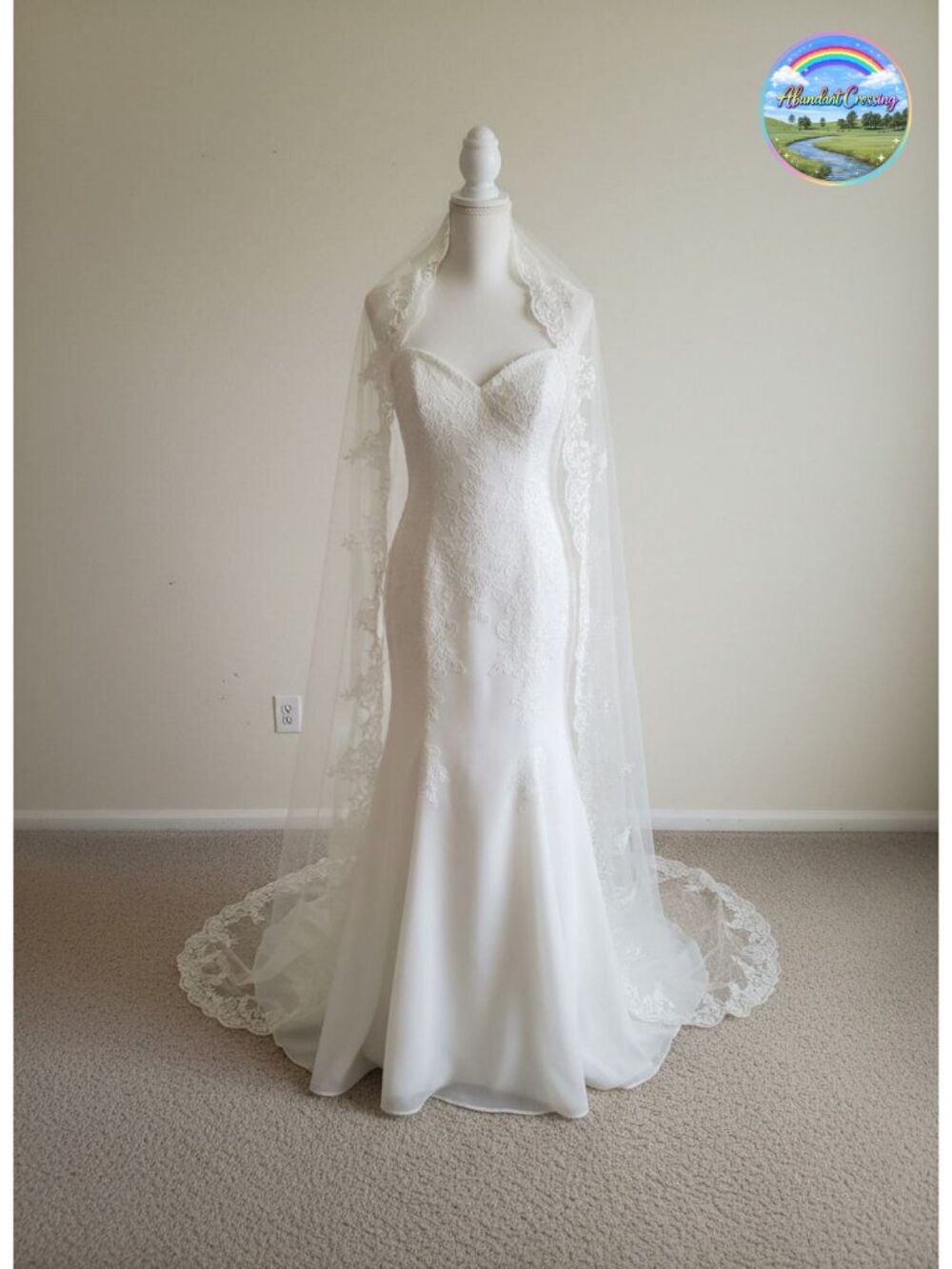 Cathedral Wedding Veil 1 Tier Lace Applique Bridal Veil Long Tulle with Comb